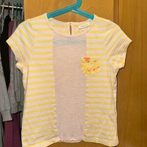 Matilda Jane Yellow and White Striped Tee with Floral Pocket